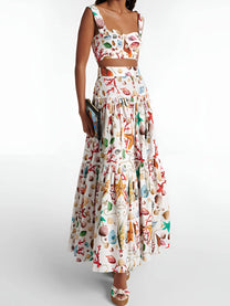 Beach Two-Piece Set – Shirred Crop Top and Pleated Maxi Skirt
