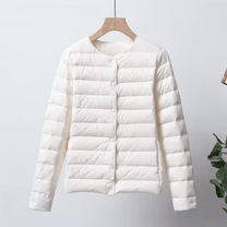 Collarless Slim Fit Down-Filled Quilted Jacket
