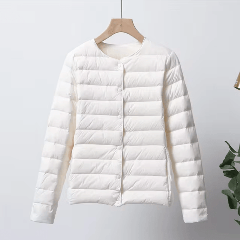 Collarless Slim Fit Down-Filled Quilted Jacket