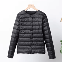Collarless Slim Fit Down-Filled Quilted Jacket
