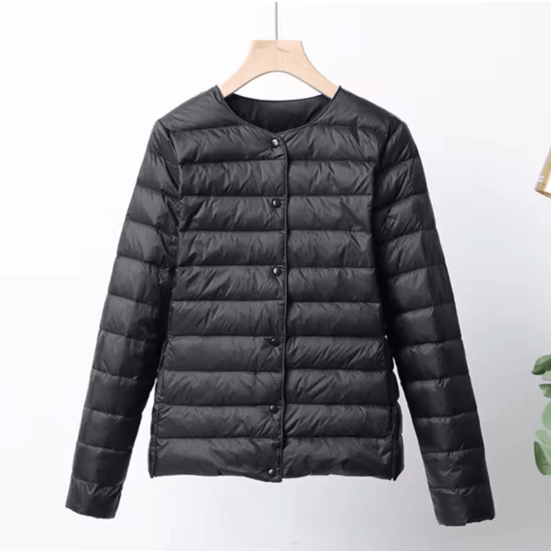 Collarless Slim Fit Down-Filled Quilted Jacket