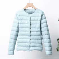 Collarless Slim Fit Down-Filled Quilted Jacket