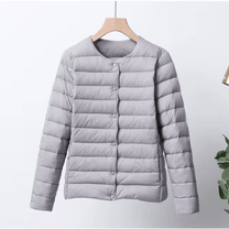 Collarless Slim Fit Down-Filled Quilted Jacket