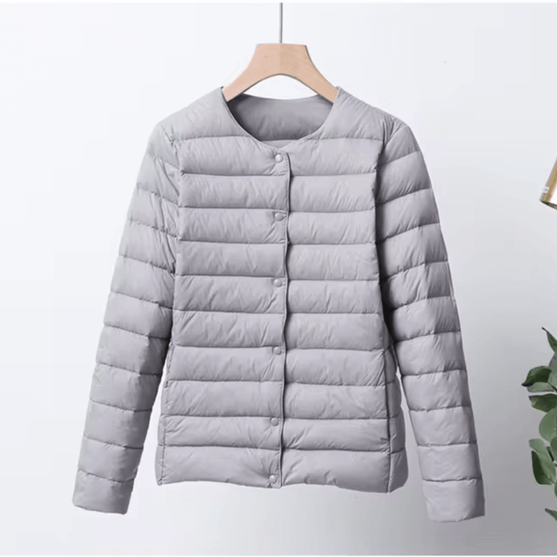 Collarless Slim Fit Down-Filled Quilted Jacket