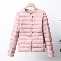 Collarless Slim Fit Down-Filled Quilted Jacket