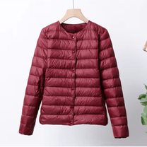 Collarless Slim Fit Down-Filled Quilted Jacket
