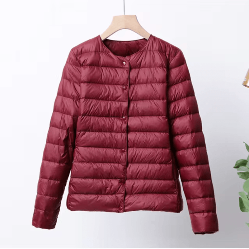 Collarless Slim Fit Down-Filled Quilted Jacket
