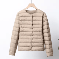 Collarless Slim Fit Down-Filled Quilted Jacket