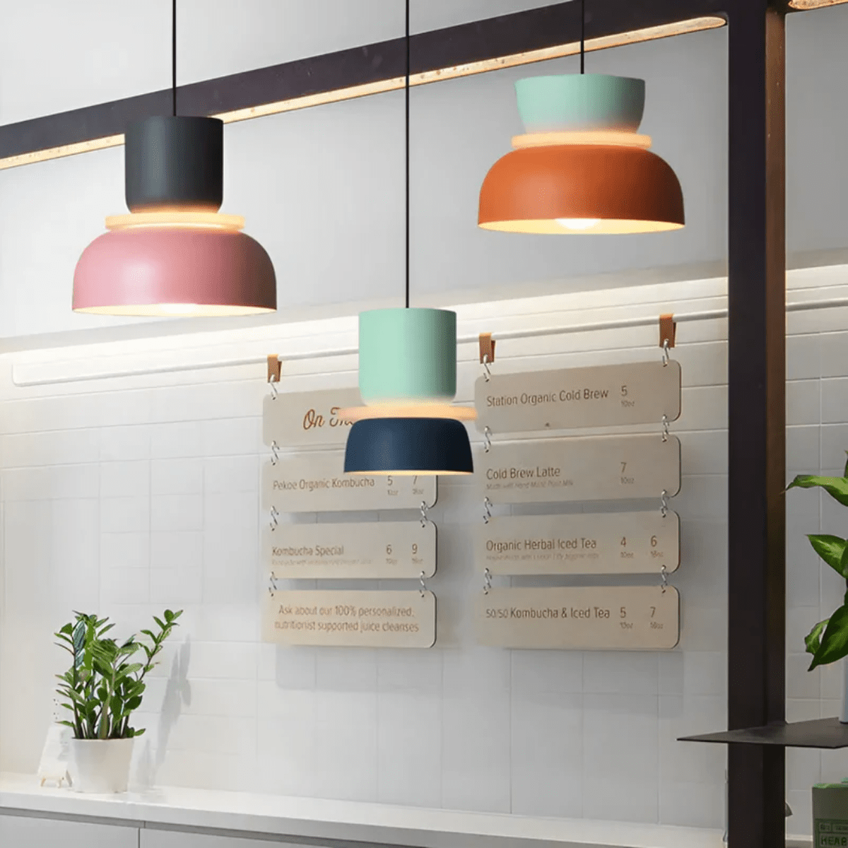 Colorful LED Pendant Light With Metal Lampshade