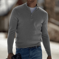 Comfortable Zip-Up Sweater With Ribbed Cuffs