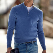 Comfortable Zip-Up Sweater With Ribbed Cuffs