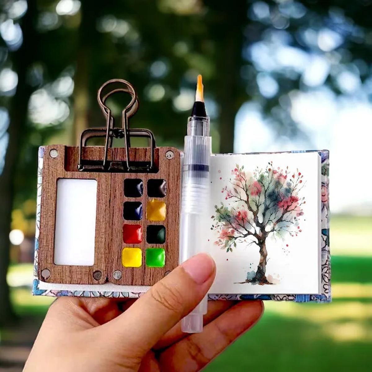 Compact Portable Watercolor Set With 24 Colors And Mini Brush