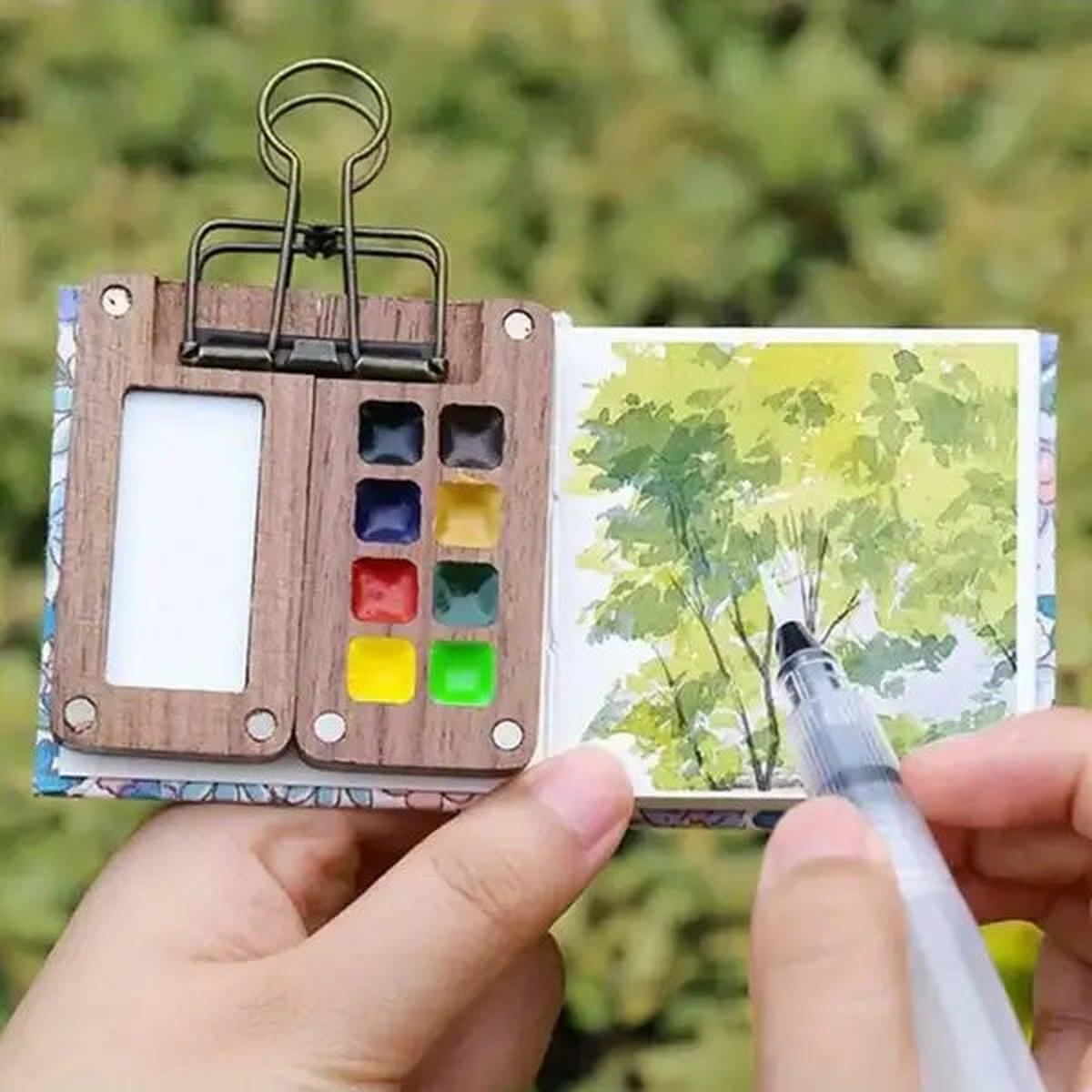 Compact Portable Watercolor Set With 24 Colors And Mini Brush