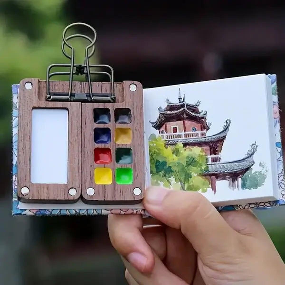 Compact Portable Watercolor Set With 24 Colors And Mini Brush