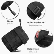 Compact Tactical Utility Pouch With MOLLE System And Zippered Compartments