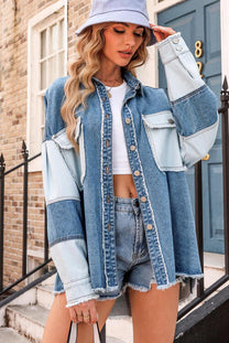 Contemporary Women&#39;s Denim Jacket With Button Closure