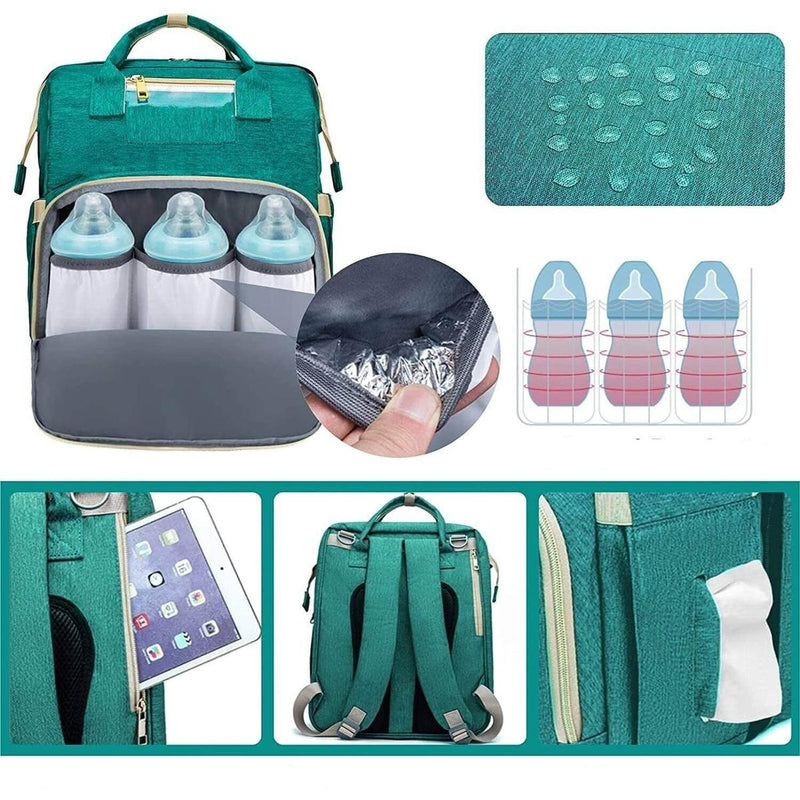 Convertible Baby Changing Backpack With Foldable Crib – Waterproof Multi-Pocket Design