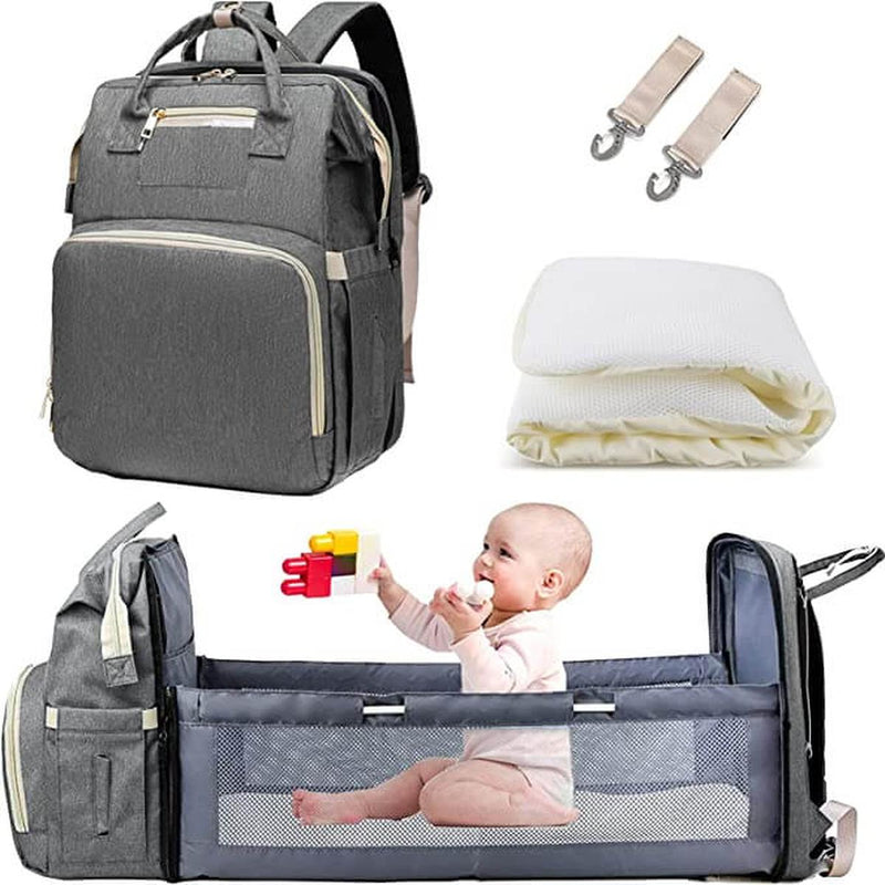 Convertible Baby Changing Backpack With Foldable Crib – Waterproof Multi-Pocket Design