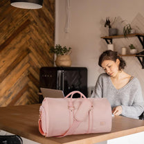 Convertible PU Leather Garment Duffel Bag with Waterproof Shoe Compartment