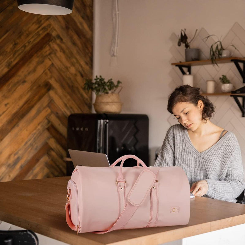 Convertible PU Leather Garment Duffel Bag with Waterproof Shoe Compartment