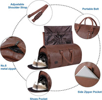 Convertible PU Leather Garment Duffel Bag with Waterproof Shoe Compartment