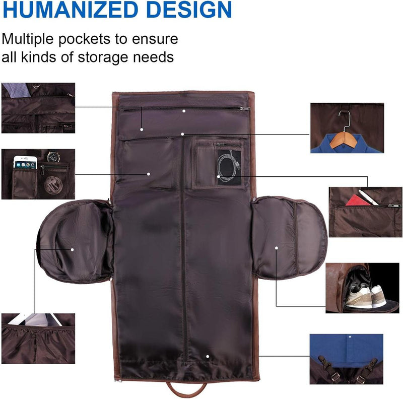 Convertible PU Leather Garment Duffel Bag with Waterproof Shoe Compartment