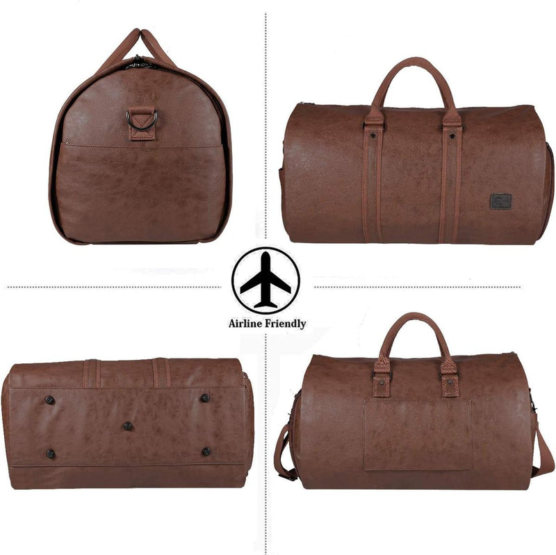 Convertible PU Leather Garment Duffel Bag with Waterproof Shoe Compartment
