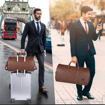 Convertible PU Leather Garment Duffel Bag with Waterproof Shoe Compartment