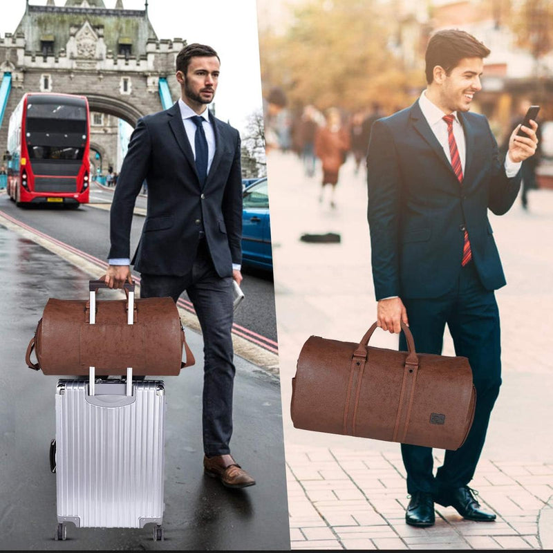 Convertible PU Leather Garment Duffel Bag with Waterproof Shoe Compartment