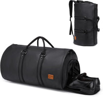 Convertible PU Leather Garment Duffel Bag with Waterproof Shoe Compartment