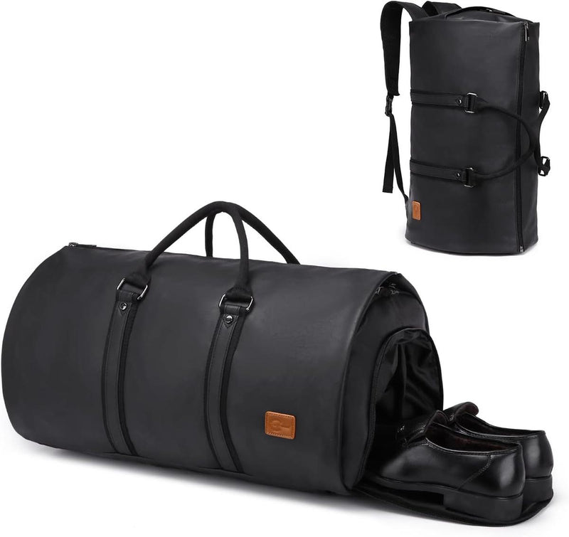 Convertible PU Leather Garment Duffel Bag with Waterproof Shoe Compartment