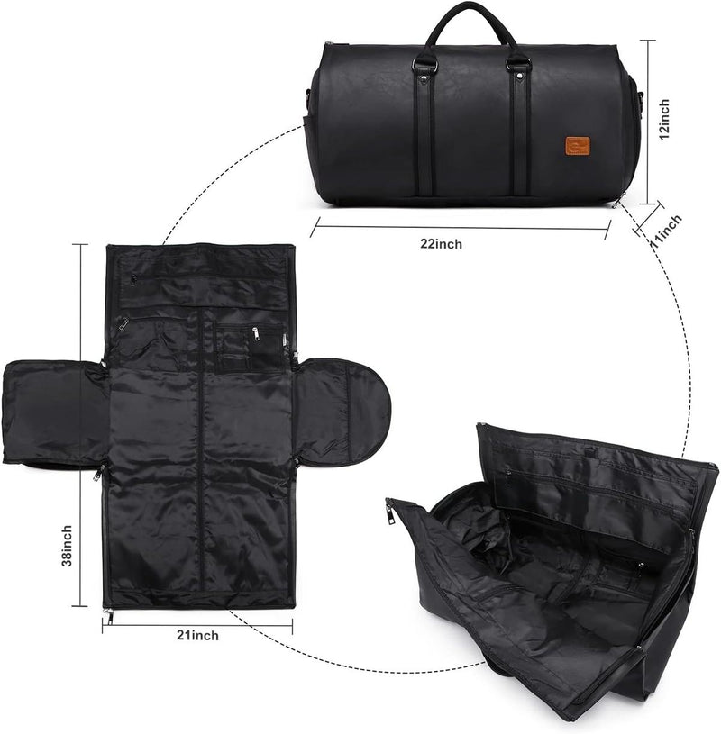 Convertible PU Leather Garment Duffel Bag with Waterproof Shoe Compartment