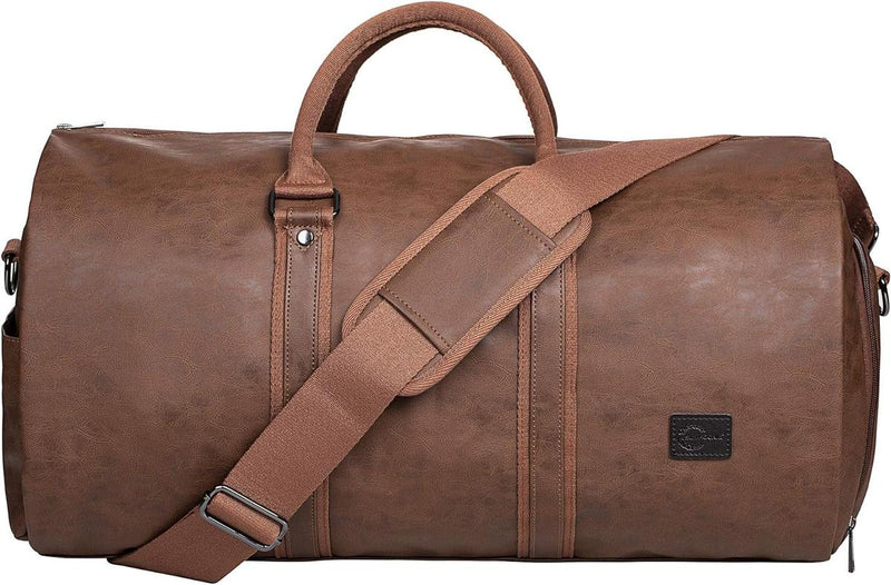 Convertible PU Leather Garment Duffel Bag with Waterproof Shoe Compartment