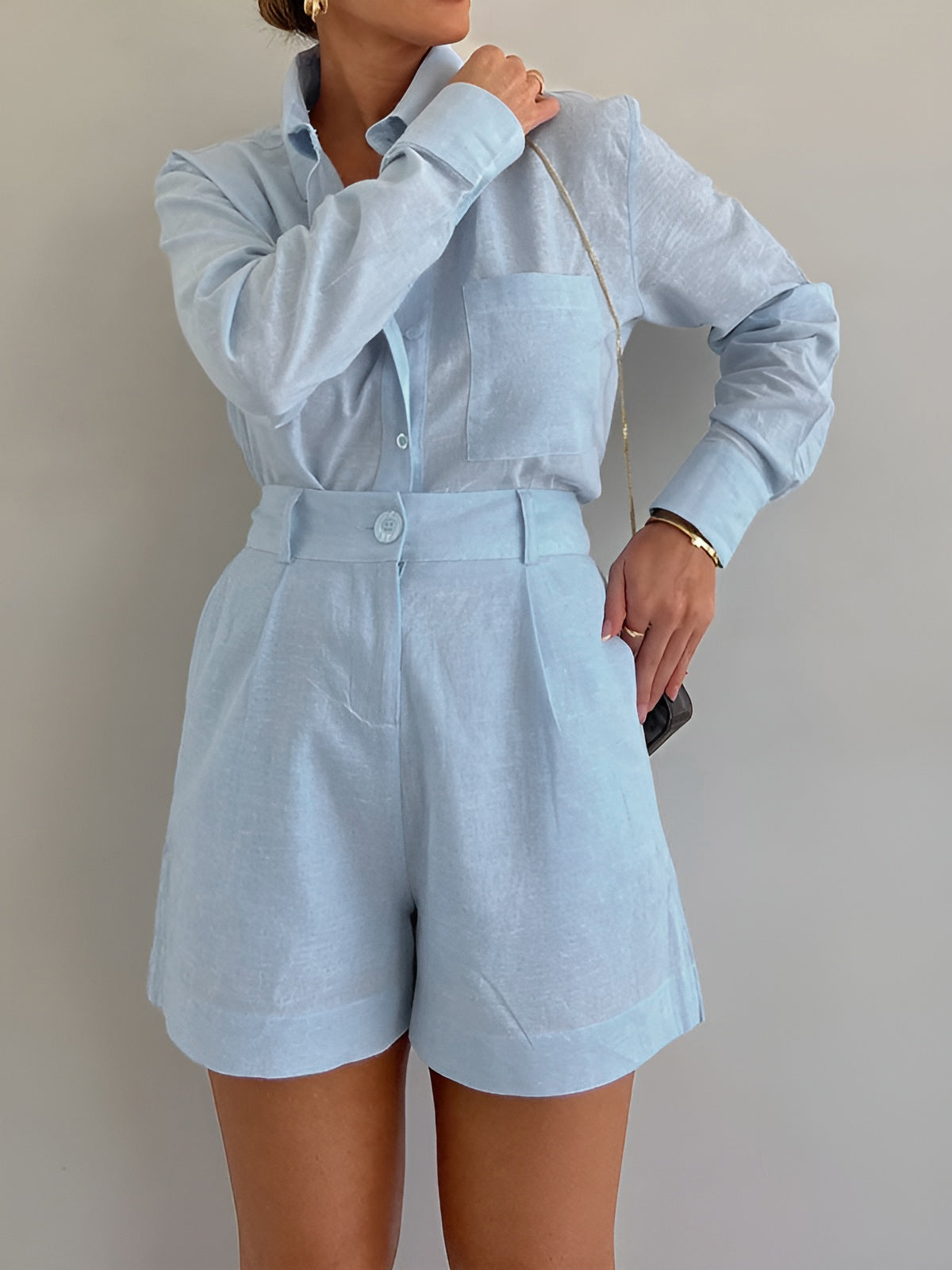 Cotton-Blend Loose Shorts Set