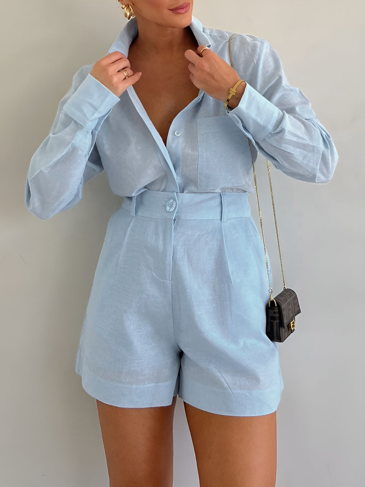 Cotton-Blend Loose Shorts Set