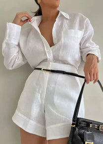 Cotton-Blend Loose Shorts Set