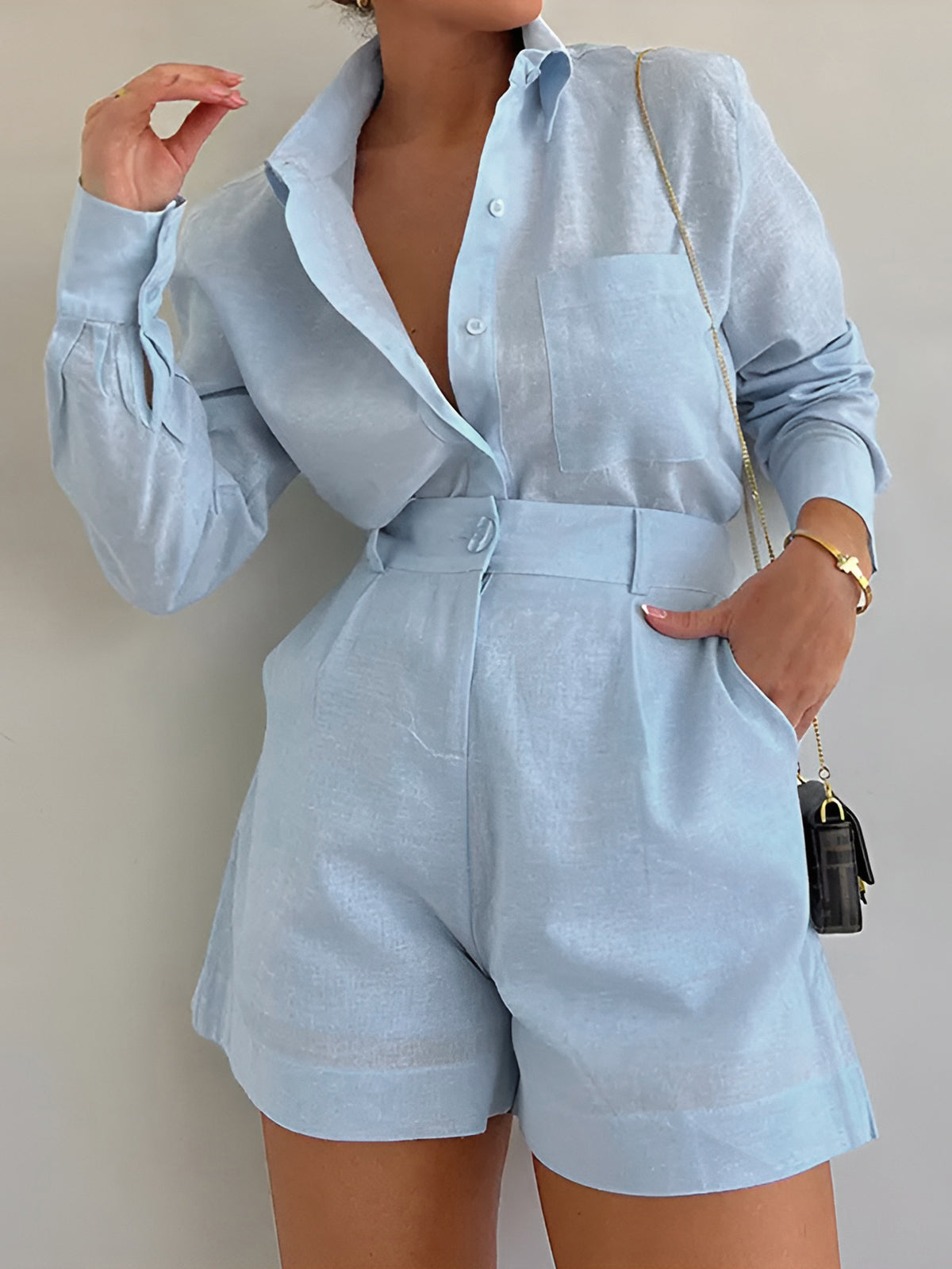 Cotton-Blend Loose Shorts Set