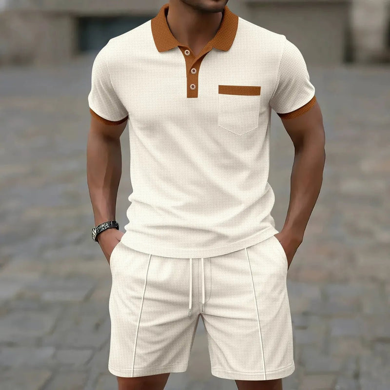 Cotton Blend Polo Shirt And Slim-Fit Shorts Set