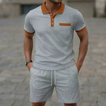 Cotton Blend Polo Shirt And Slim-Fit Shorts Set