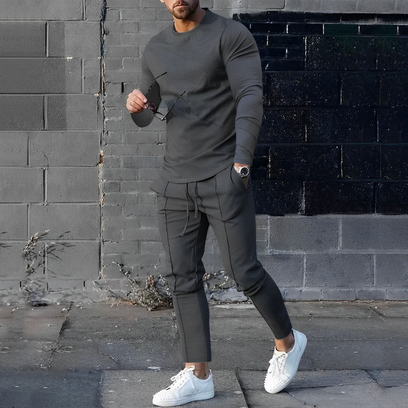 Cotton Blend Slim Fit Casual Tracksuit Set