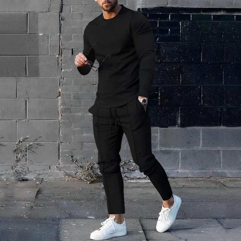 Cotton Blend Slim Fit Casual Tracksuit Set