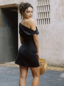 Cotton &amp; Linen Asymmetrical One Shoulder Mini Dress