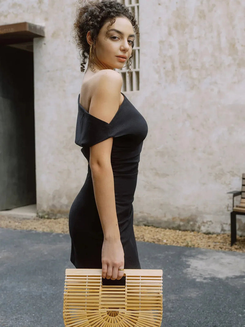 Cotton &amp; Linen Asymmetrical One Shoulder Mini Dress