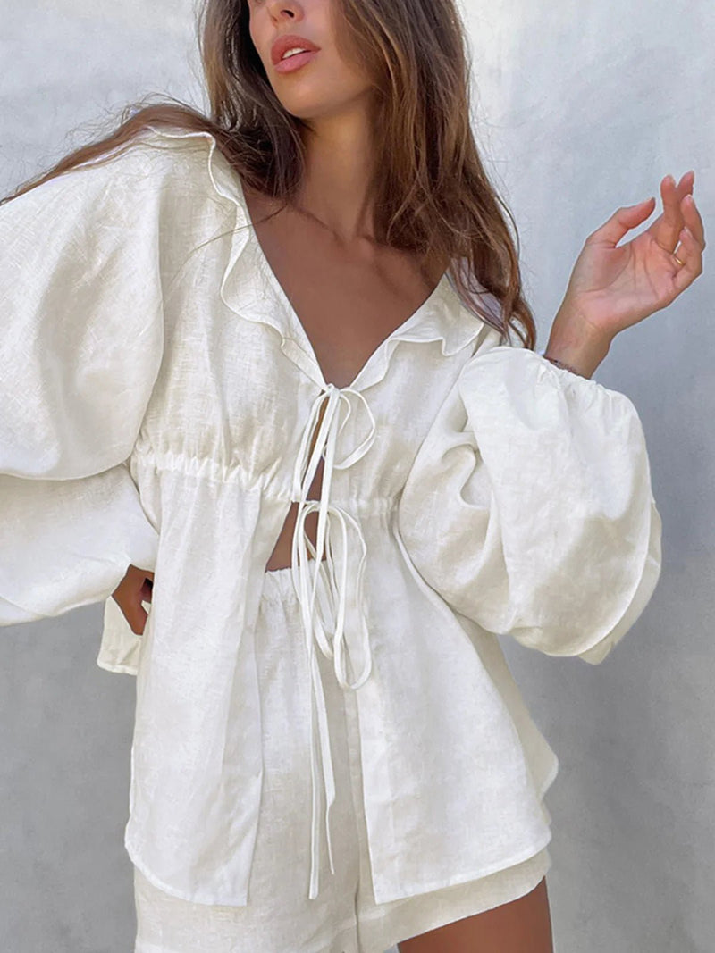 Cotton &amp; Linen Co-ord Shorts Set