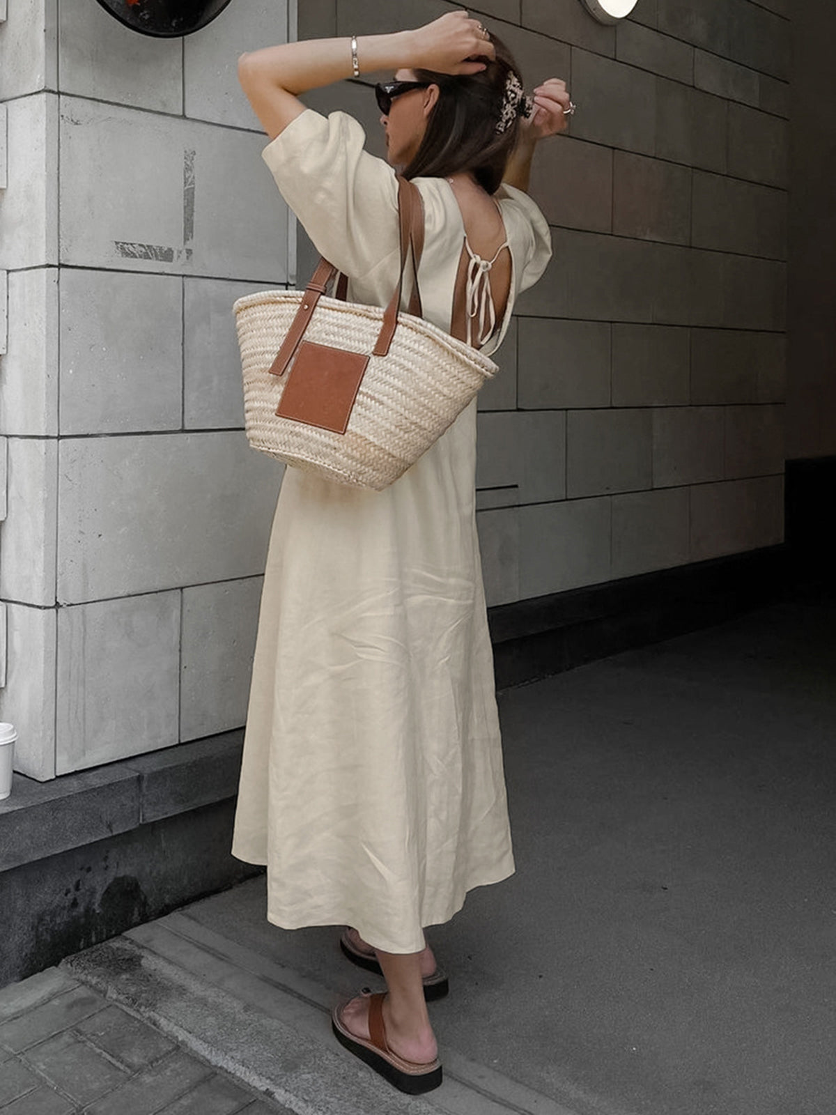 Cotton &amp; Linen V-neck Maxi Dress