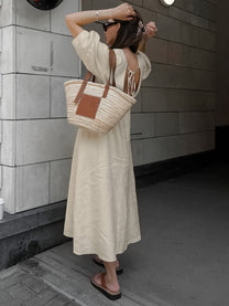 Cotton &amp; Linen V-neck Maxi Dress