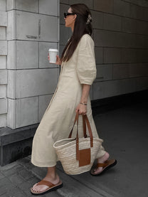 Cotton &amp; Linen V-neck Maxi Dress