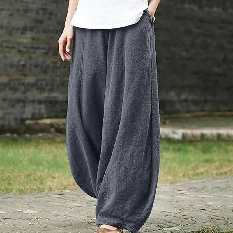 Cotton-Linen Wide-Leg Trousers For Spring And Summer