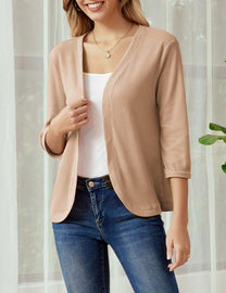 Cozy Casual Open-Front Knit Cardigan With Elastic Cuffs