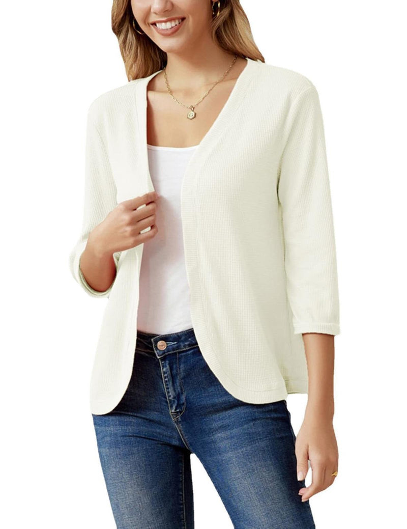 Cozy Casual Open-Front Knit Cardigan With Elastic Cuffs